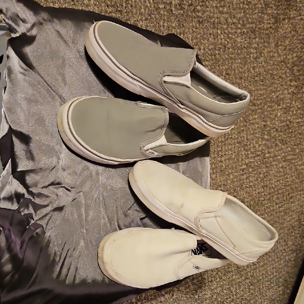 Vans Gray and White Slip-On Sneakers